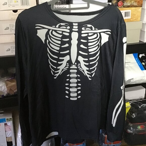 Women Costume Halloween Skeleton Pajama Size L Black - Picture 2 of 6